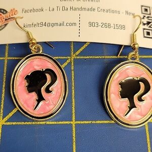 Barbie Silhouette Dangle Earrings Pink & Gold